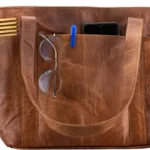 Leather tote bag with zipper