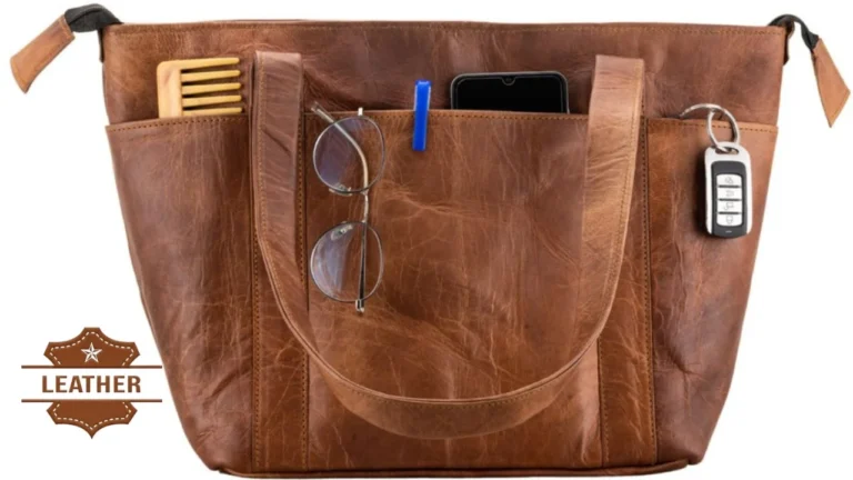 Leather tote bag with zipper