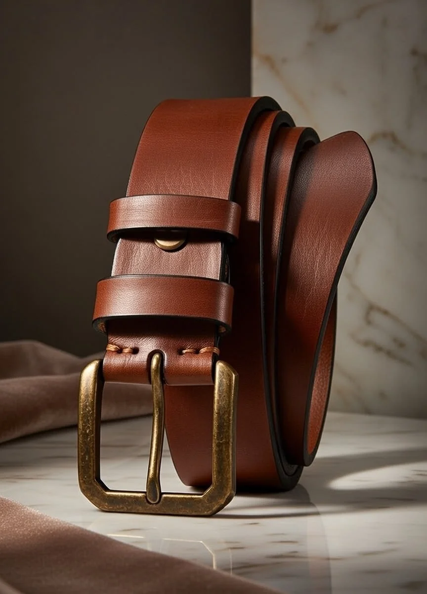 Mens brown leather belt