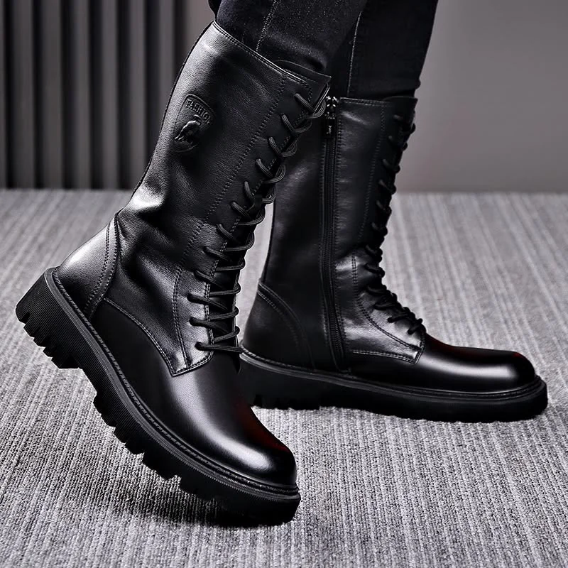 Mens knee high leather boots
