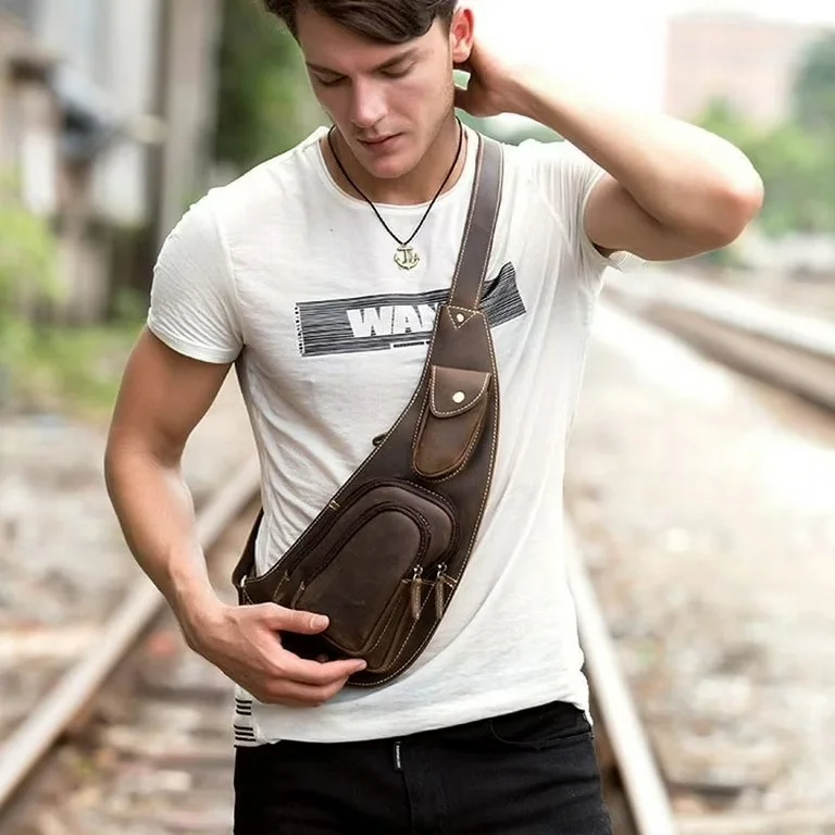 Mens leather sling bag