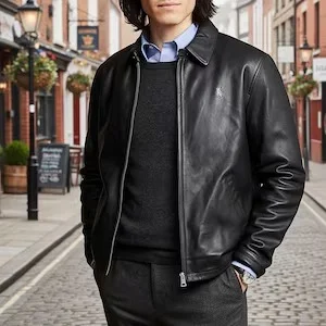 Vintage Ralph Lauren Men's Black Lamb Skin Leather Jacket Xl