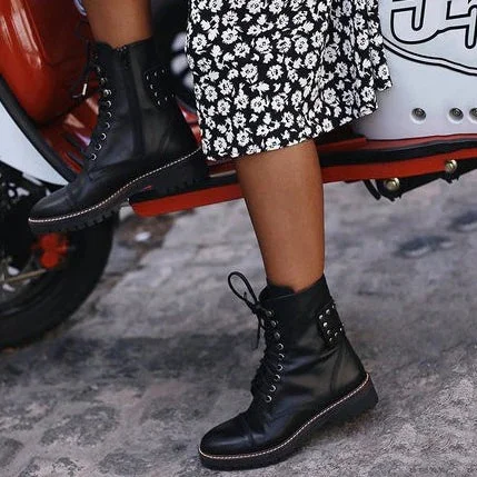 Black leather boots for women