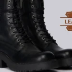 Black leather boots for women