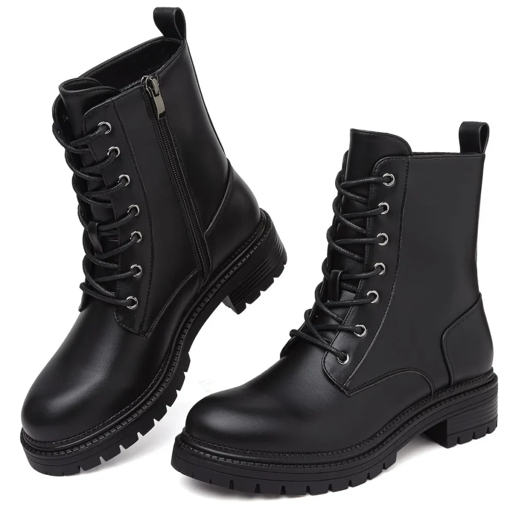 Black leather boots for women