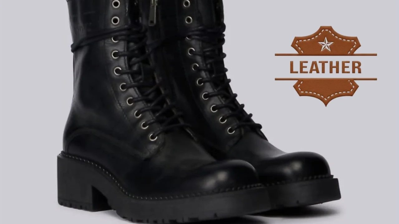 Black leather boots for women
