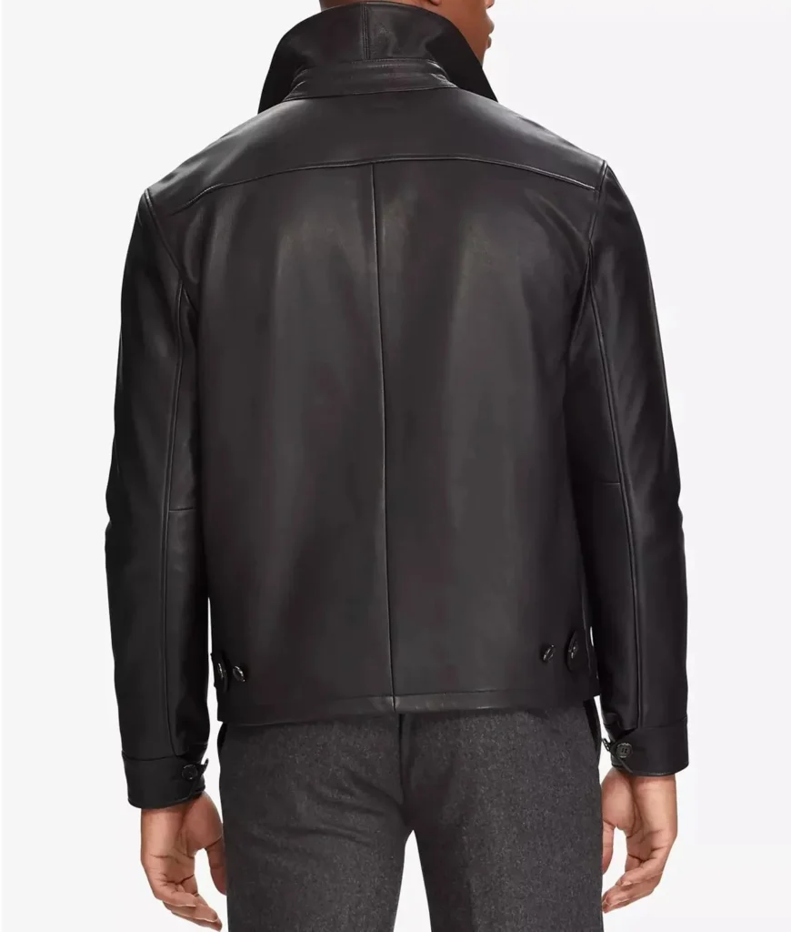new polo ralph lauren lambskin leather jacket black mens xl