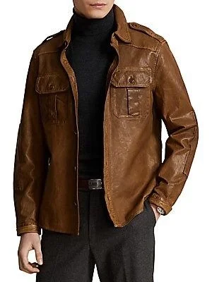 new polo ralph lauren lambskin leather jacket black mens xl