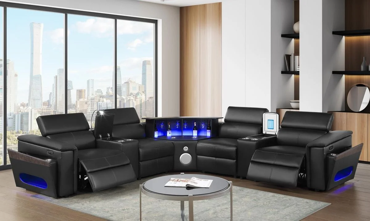 Black Leather Reclining Sofa