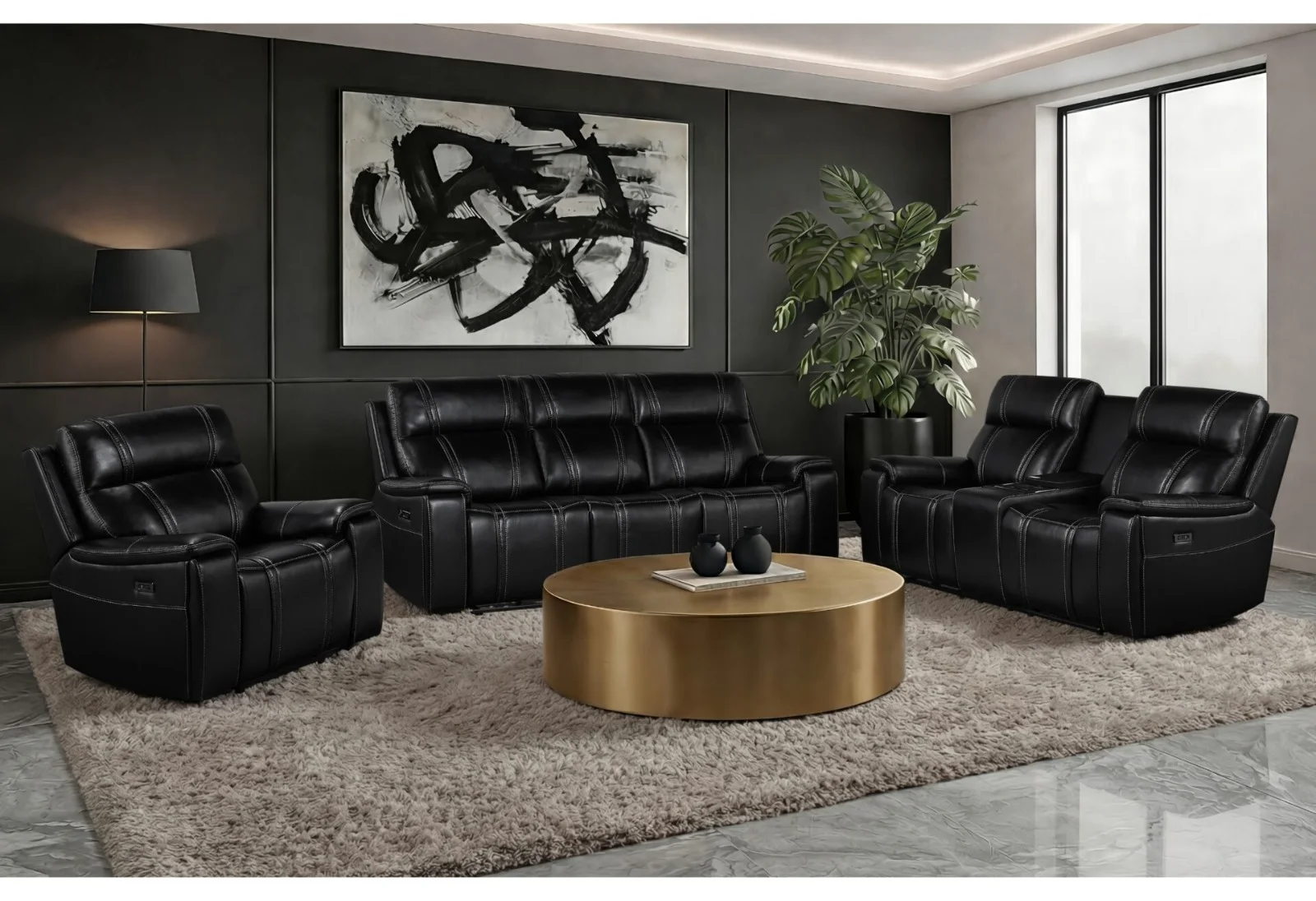 Black Leather Reclining Sofa