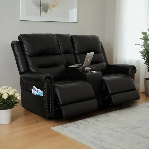 Black Leather Reclining Sofa