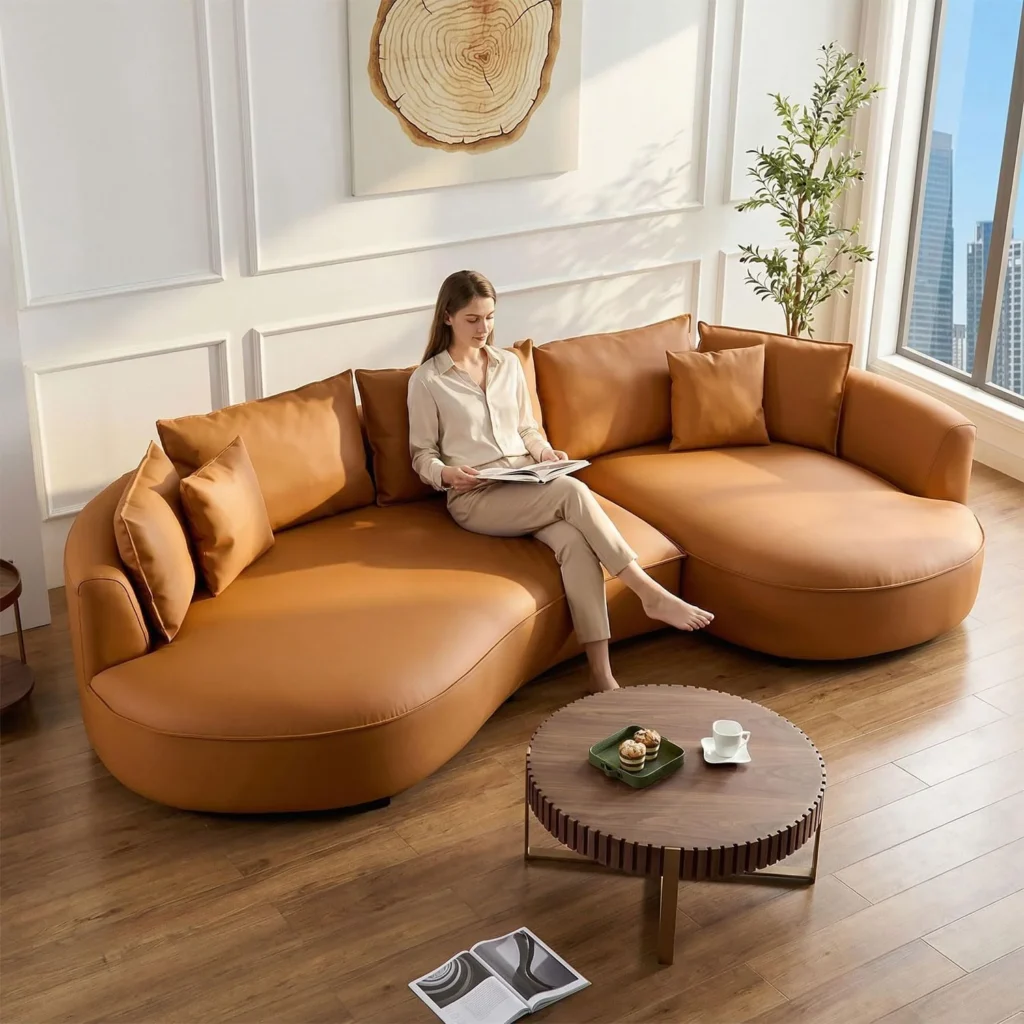 Curved Leather Sofa